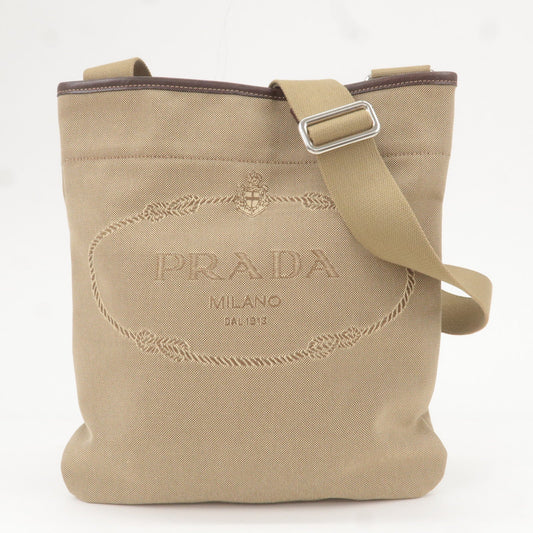 Prada Prada Logo Jacquard Leather Shoulder Bag Beige Brown Va0655 36755 7