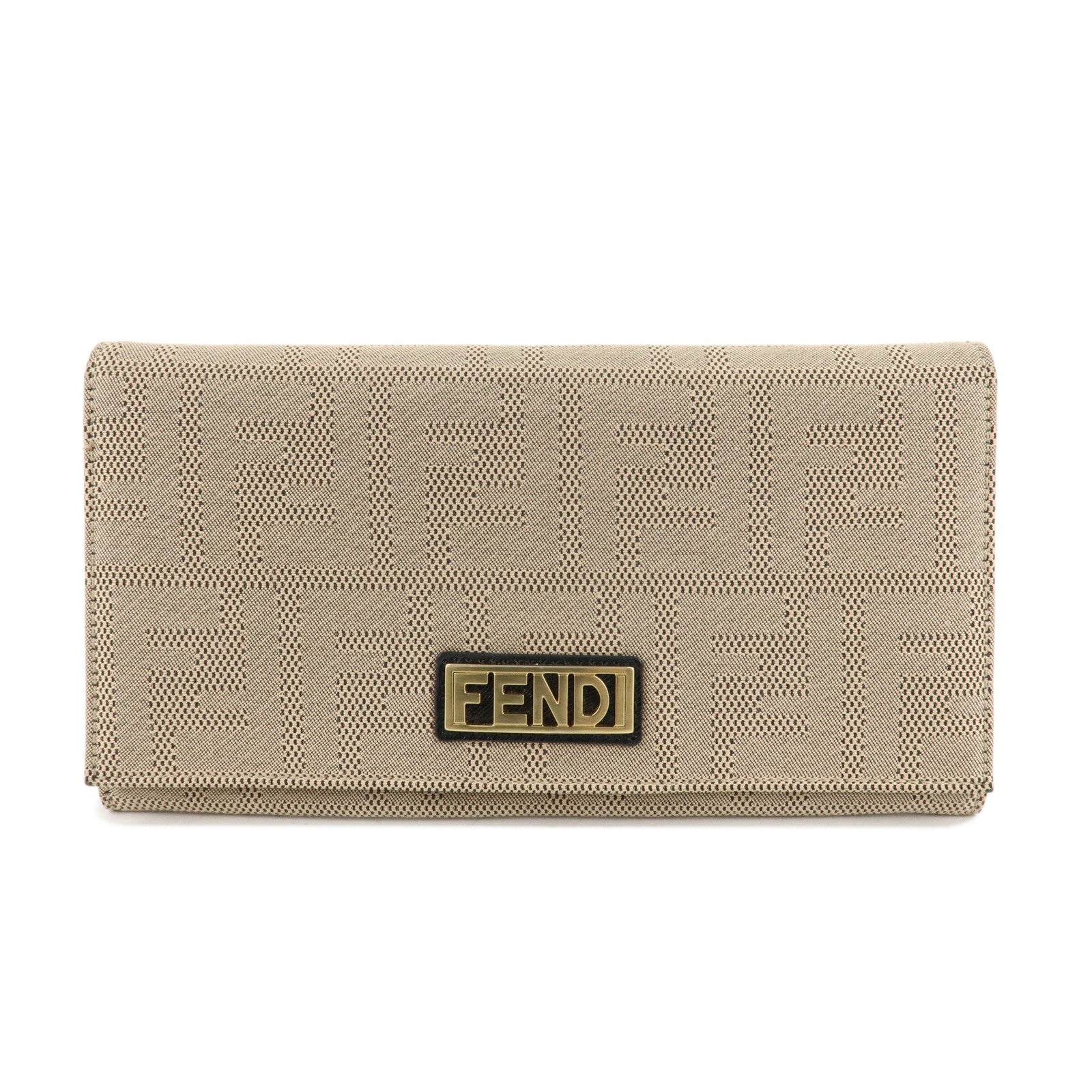 Fendi Zucca Print Long Wallet d 2 Leather Canvas Brown Handbag