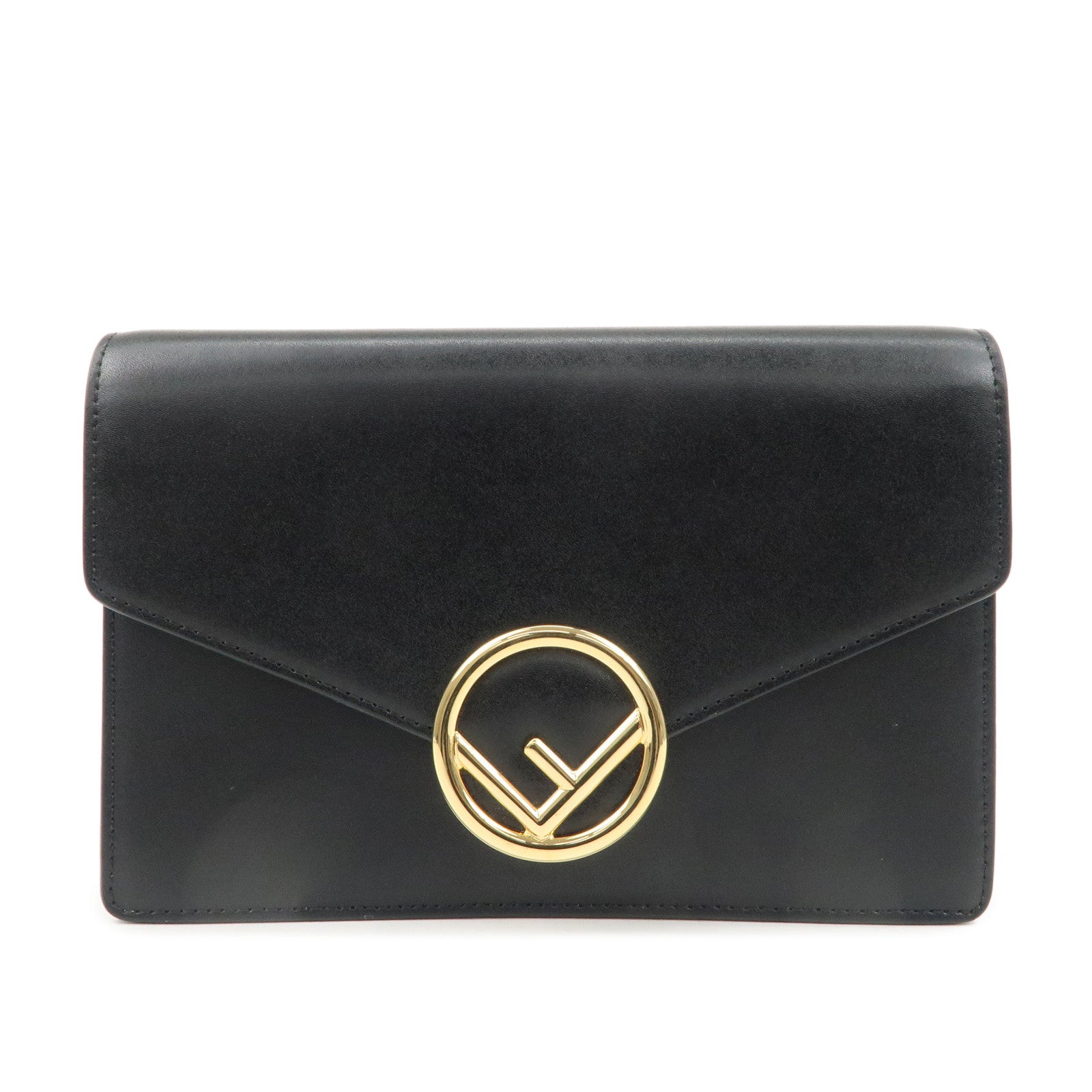 Fendi Clutch Bag F is Wallet d Leather Black Chain