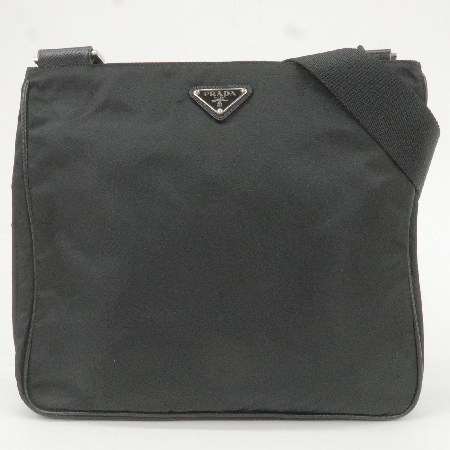Prada Prada Logo Nylon Leather Shoulder Bag Purse Black