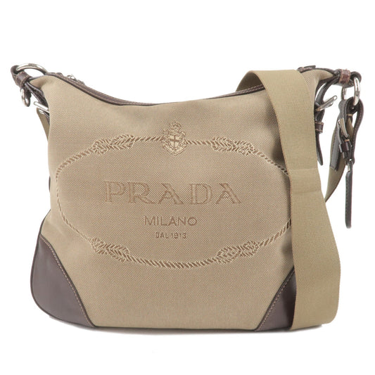 Prada Prada Logo Jacquard Leather Shoulder Bag Beige Brown Brown 36769 3