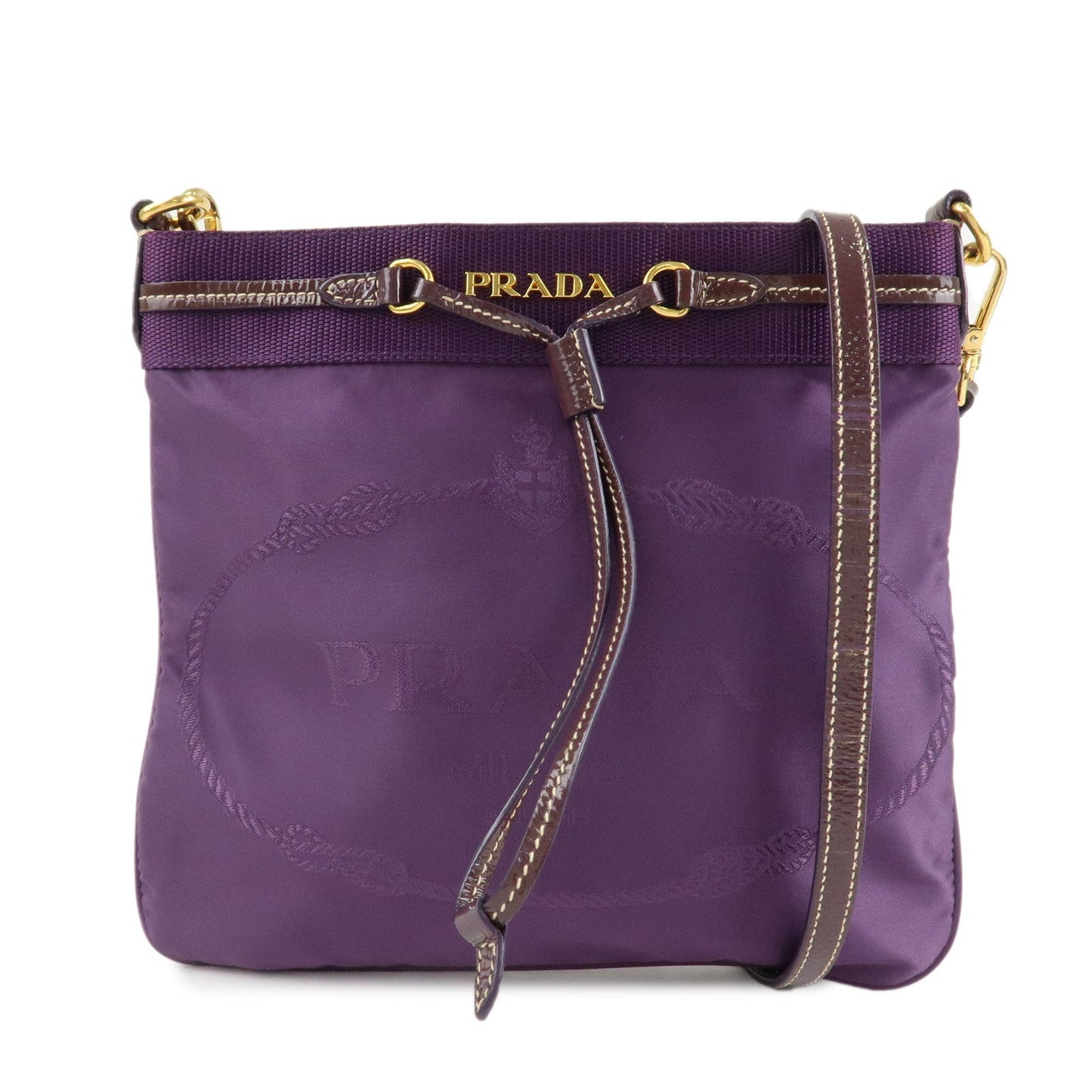 Prada Shoulder Bag Jacquard d Leather Patent Nylon
