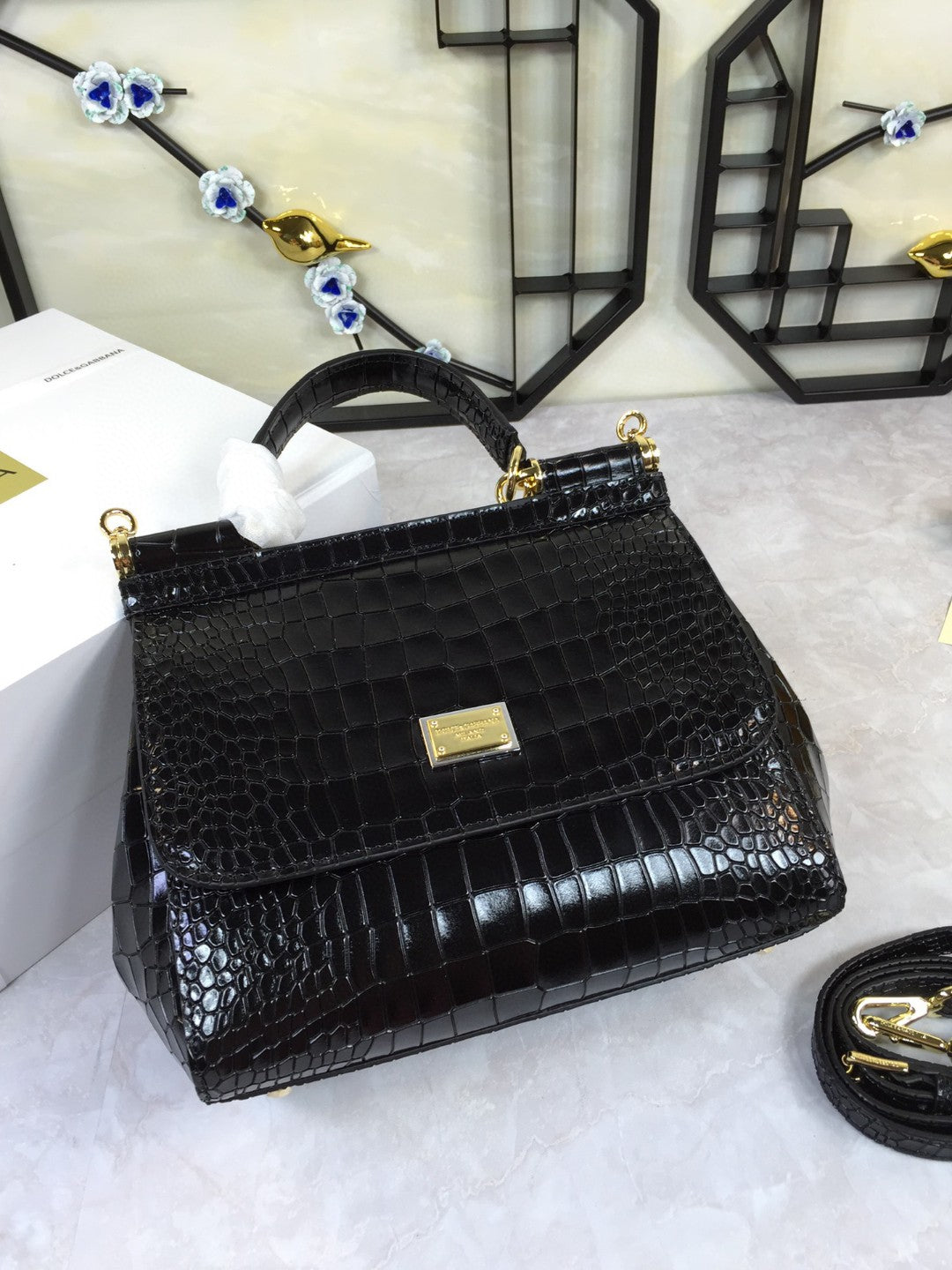 Metop Qualityum Sicily Foiled Crocotop Black Travel Bag
