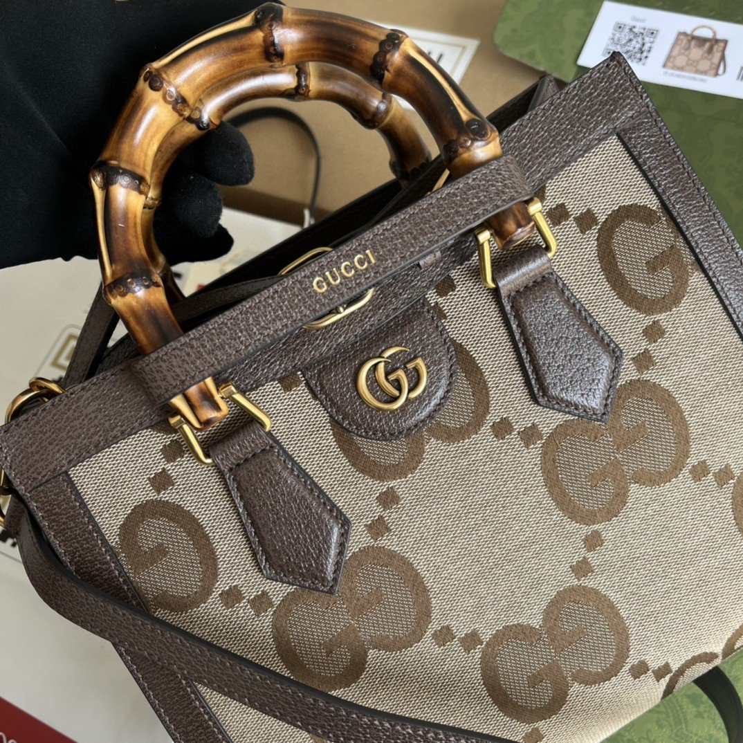 gg Diana Jumbo gg Camel Canvas Small Tote Bag