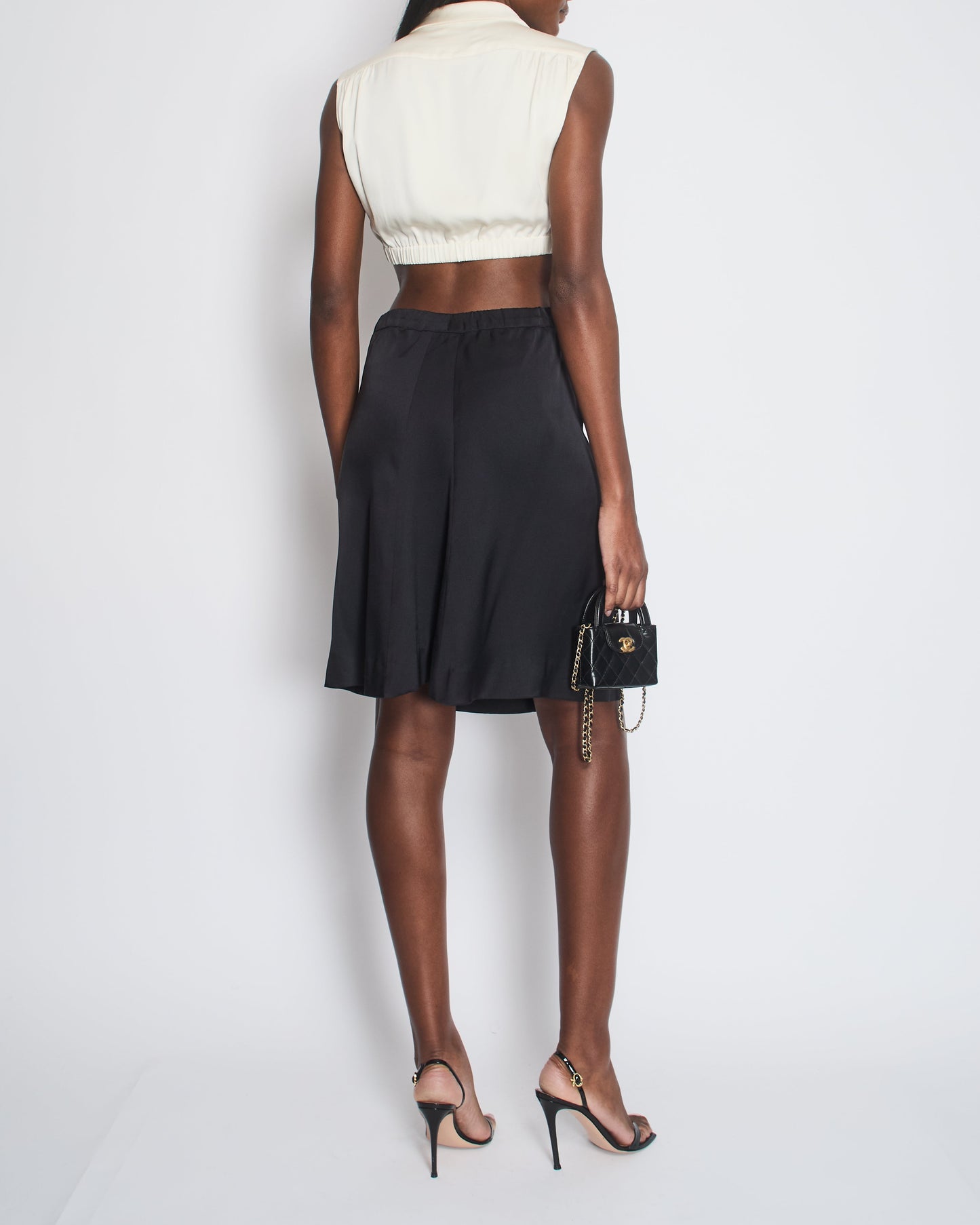 Chanel Silk Cream and Black Cut Out Dress with Bow Detail Size FR 38 (UK 10)