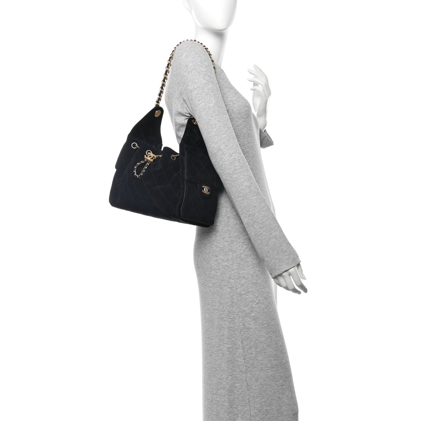 Suede Quilted Small 25 Handbag Black Modern