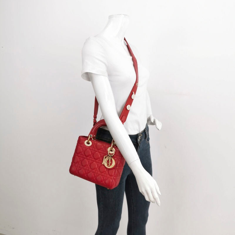 Dior Lady Small My Abc Lambskin Cannage Hardware Leather Red Travel Bag