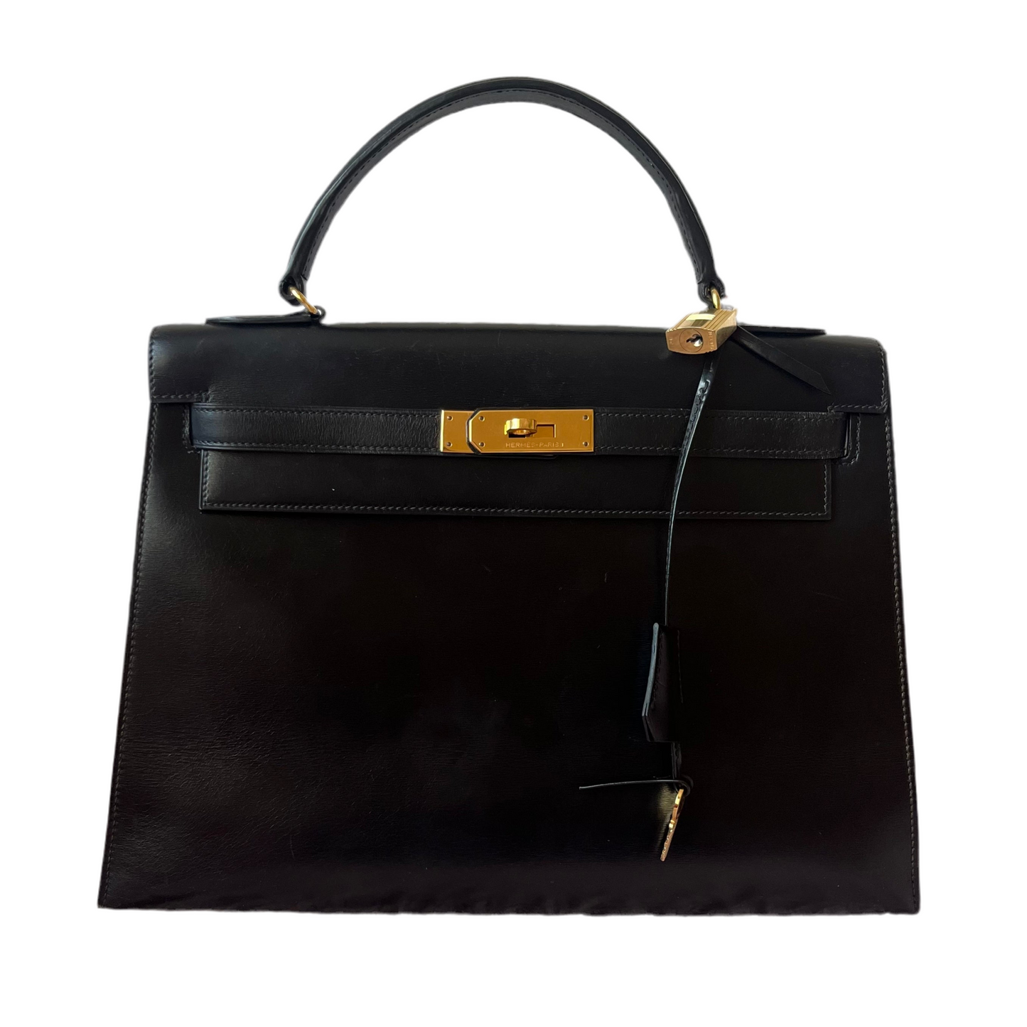 Hermes Kelly Sellier Box Hw Handbag Leather Black Travel Bag