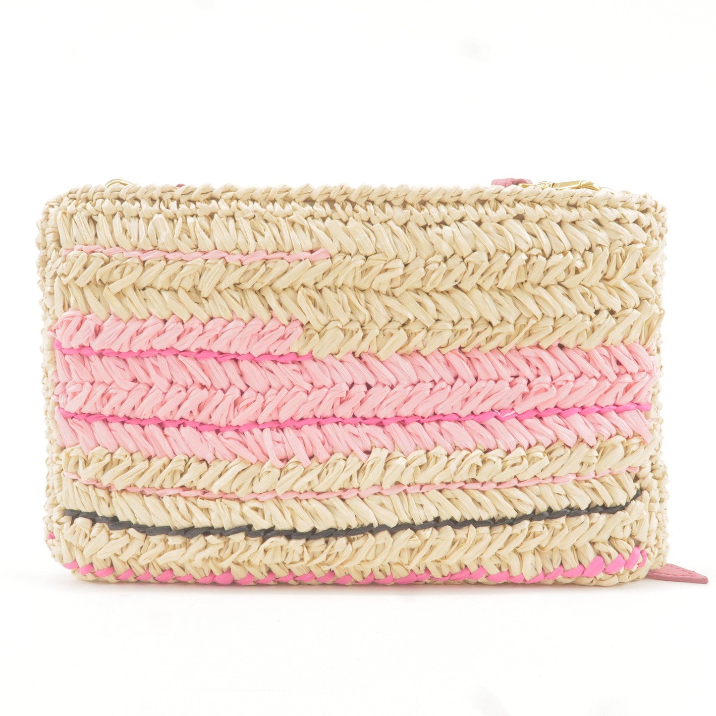 Prada Prada Raffia Tricot Leather Shoulder Bag Beige Pink