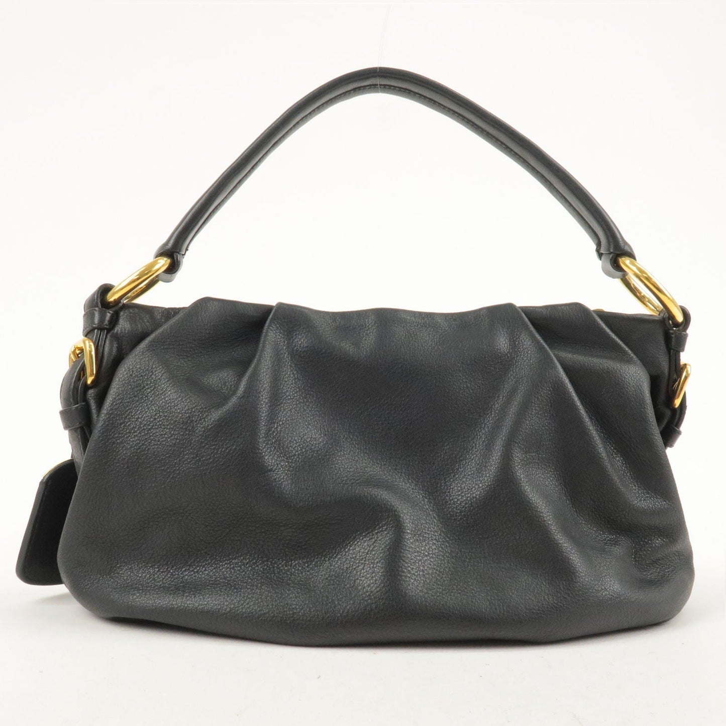 Prada Prada Logo Leather Shoulder Bag Black Gold Hardware