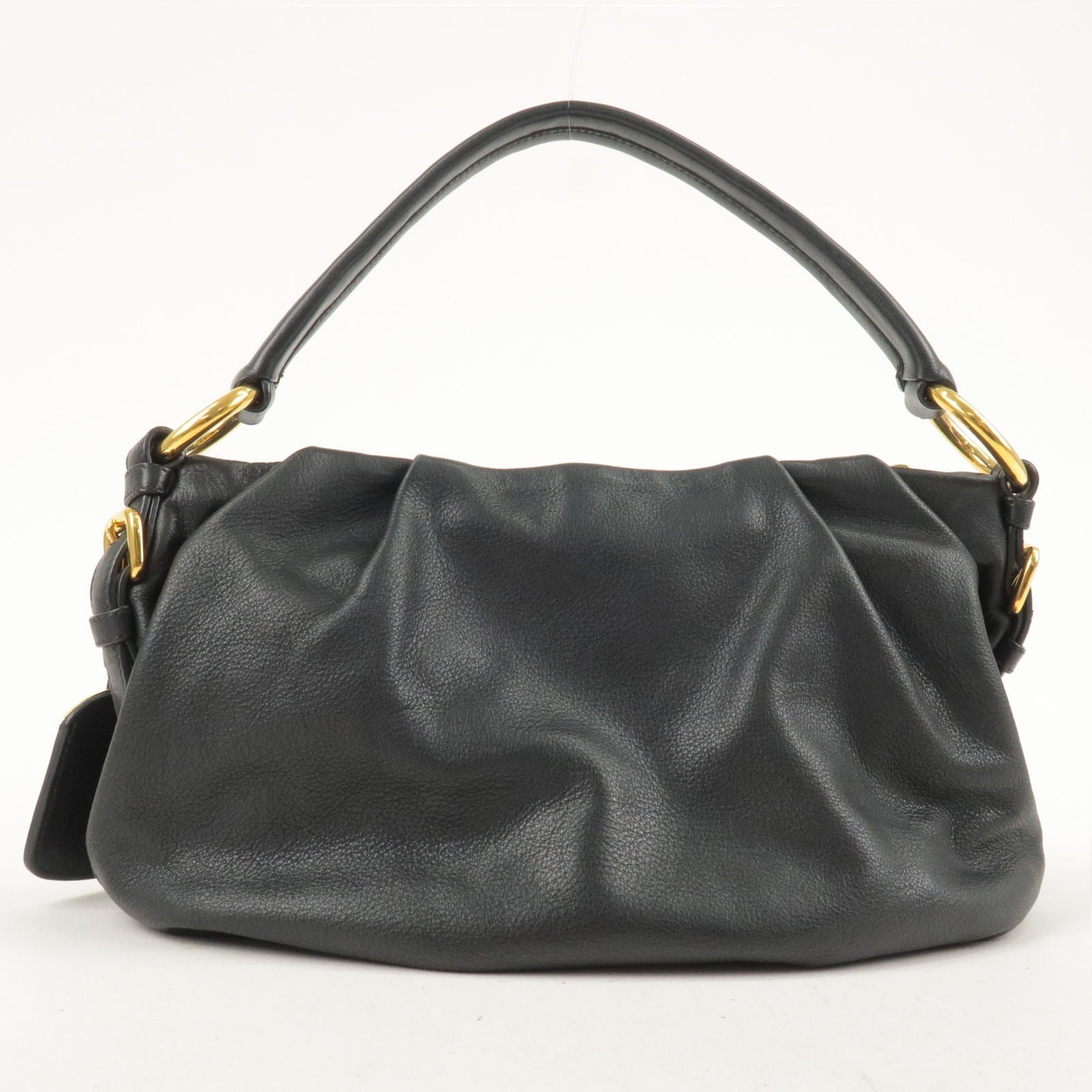 Prada Prada Logo Leather Shoulder Bag Black Gold Hardware