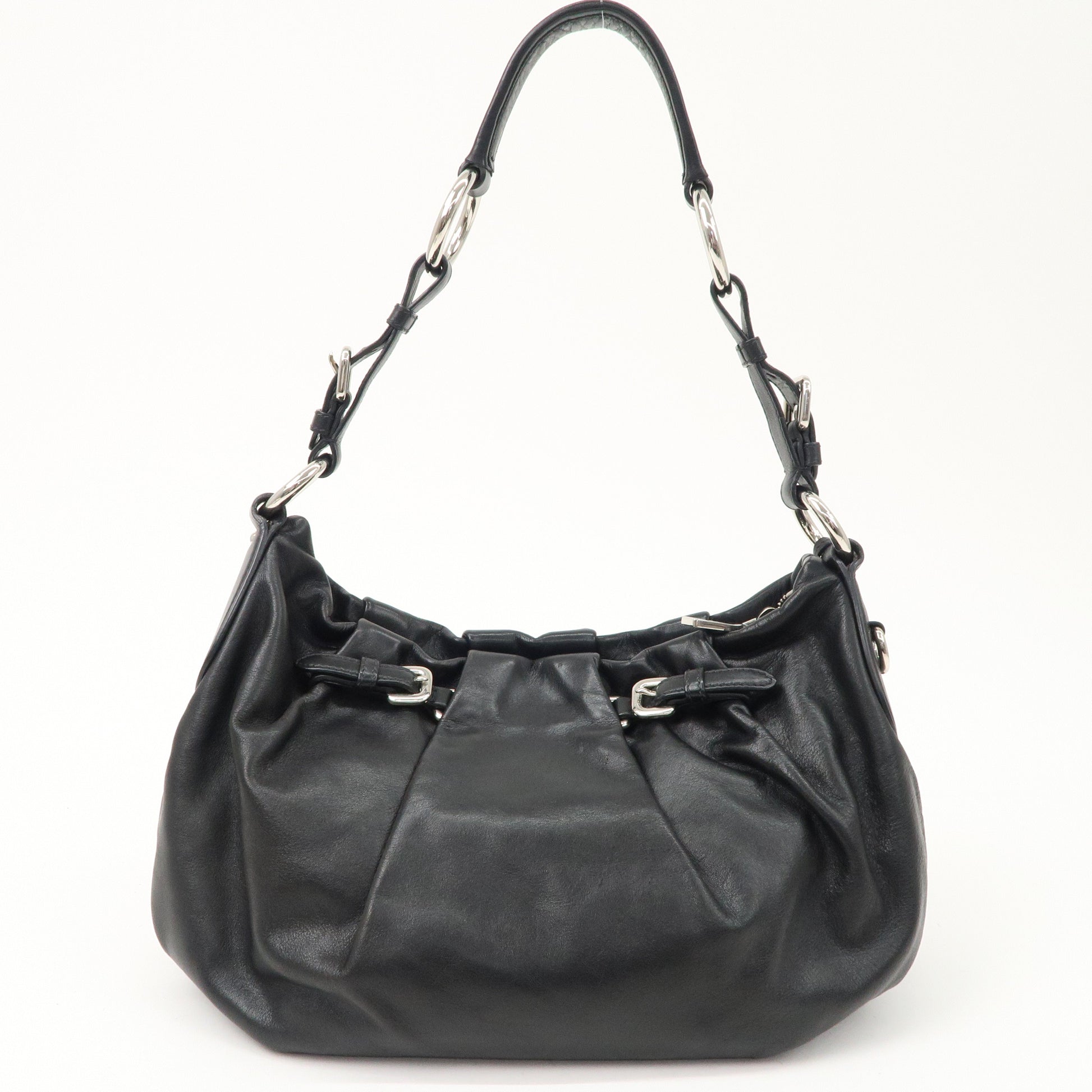 Prada Prada Logo Leather Shoulder Bag Hand Bag Black