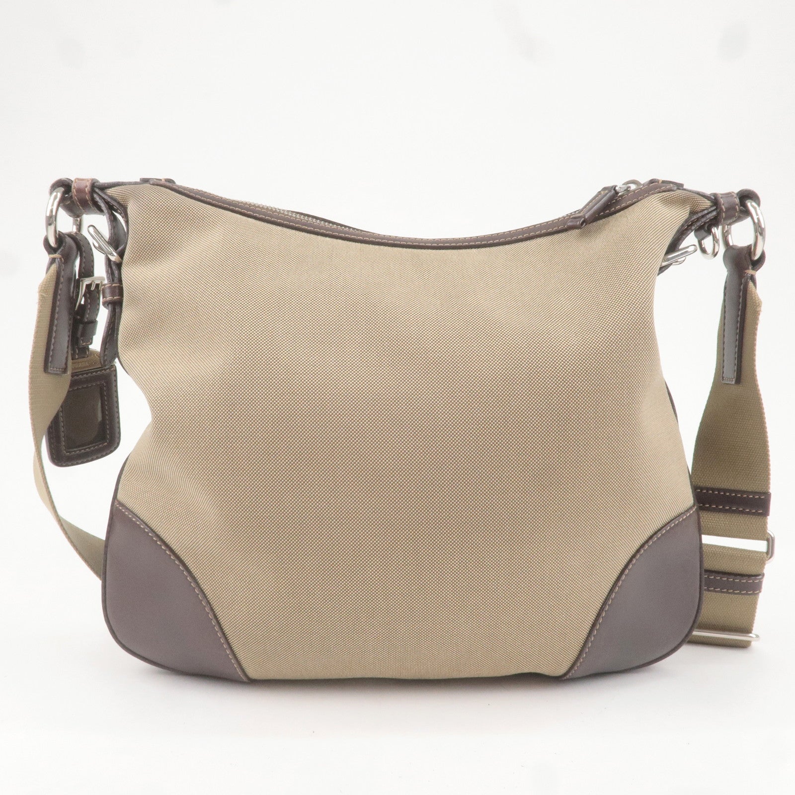 Prada Prada Logo Jacquard Leather Shoulder Bag Beige Brown Brown 36769 3
