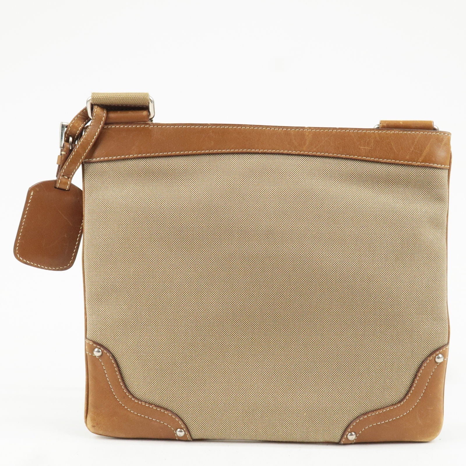 Prada Prada Logo Jacquard Leather Shoulder Bag Beige Brown Bt0537 36612 16