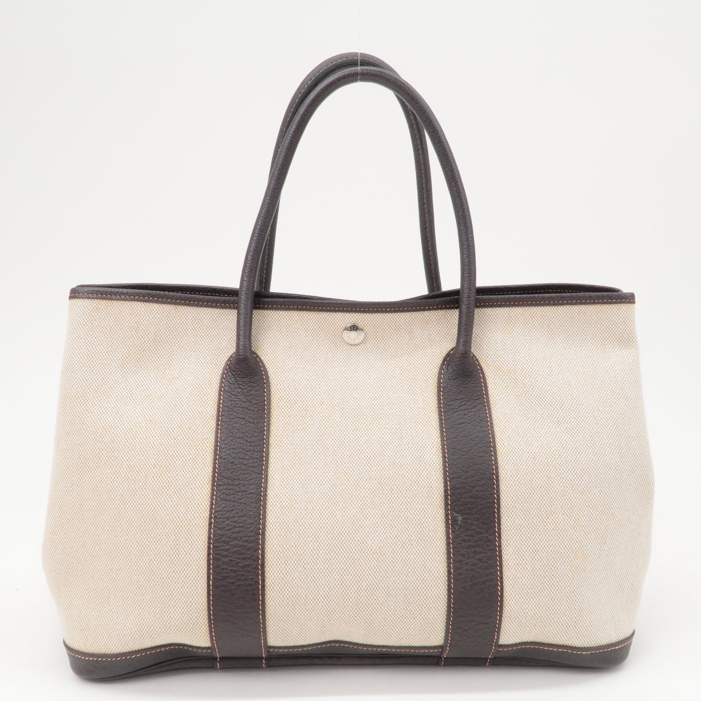Hermes Luxury Garden Party Toile Ash Pm I Leather Beige Travel Bag