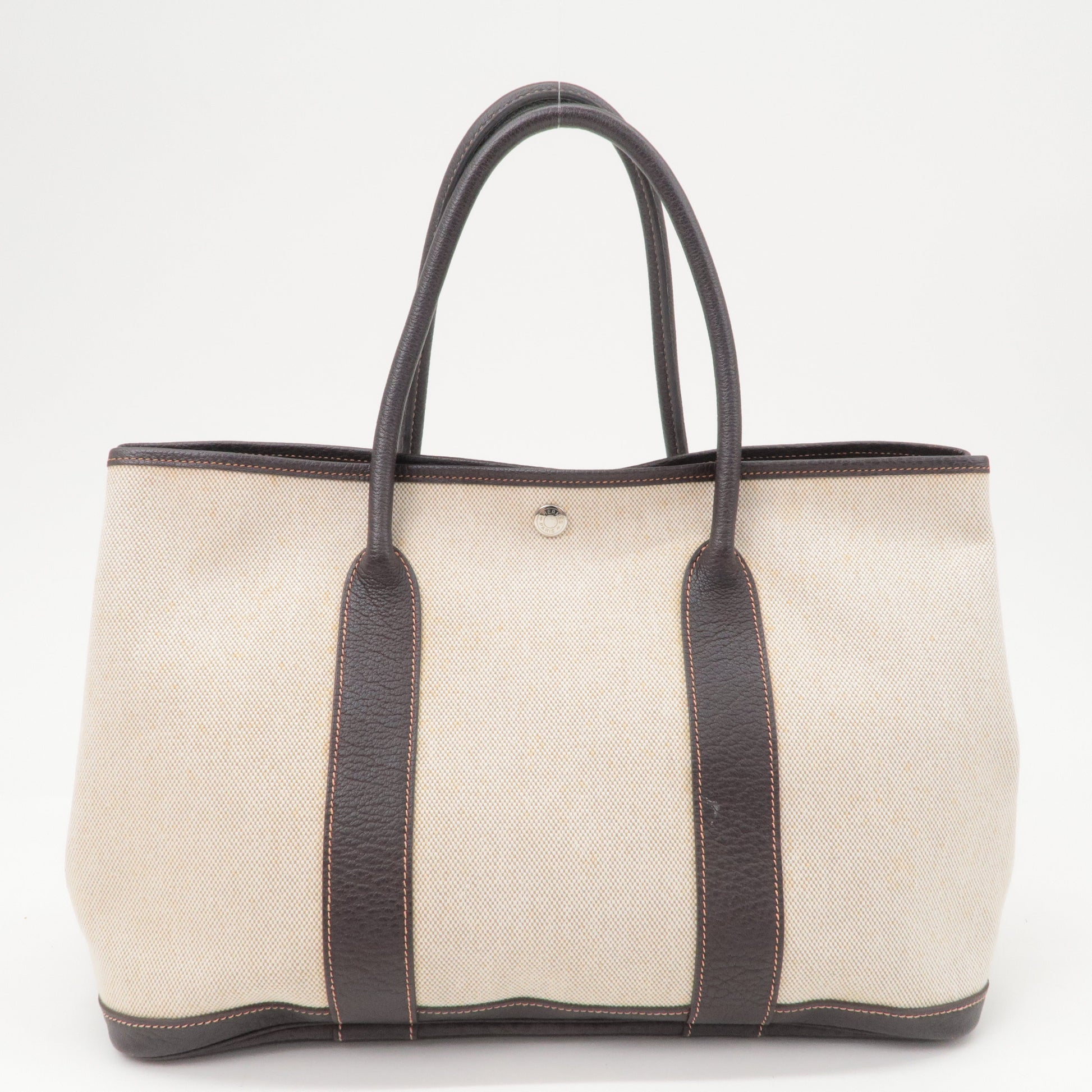 Hermes Luxury Garden Party Toile Ash Pm I Leather Beige Travel Bag