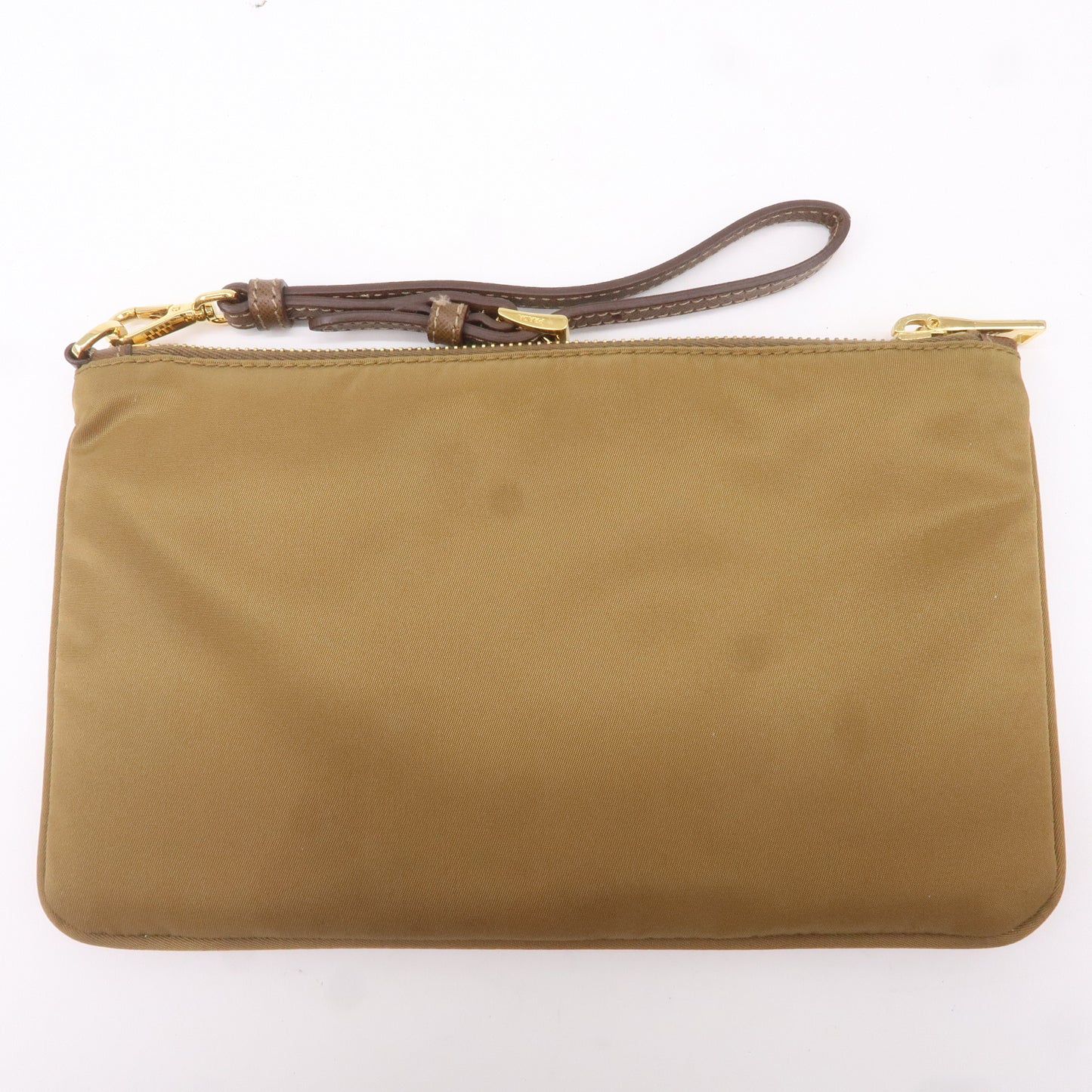 Prada Prada Logo Nylon Leather Clutch Bag Pouch Brown