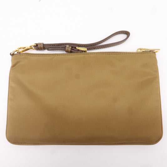 Prada Prada Logo Nylon Leather Clutch Bag Pouch Brown