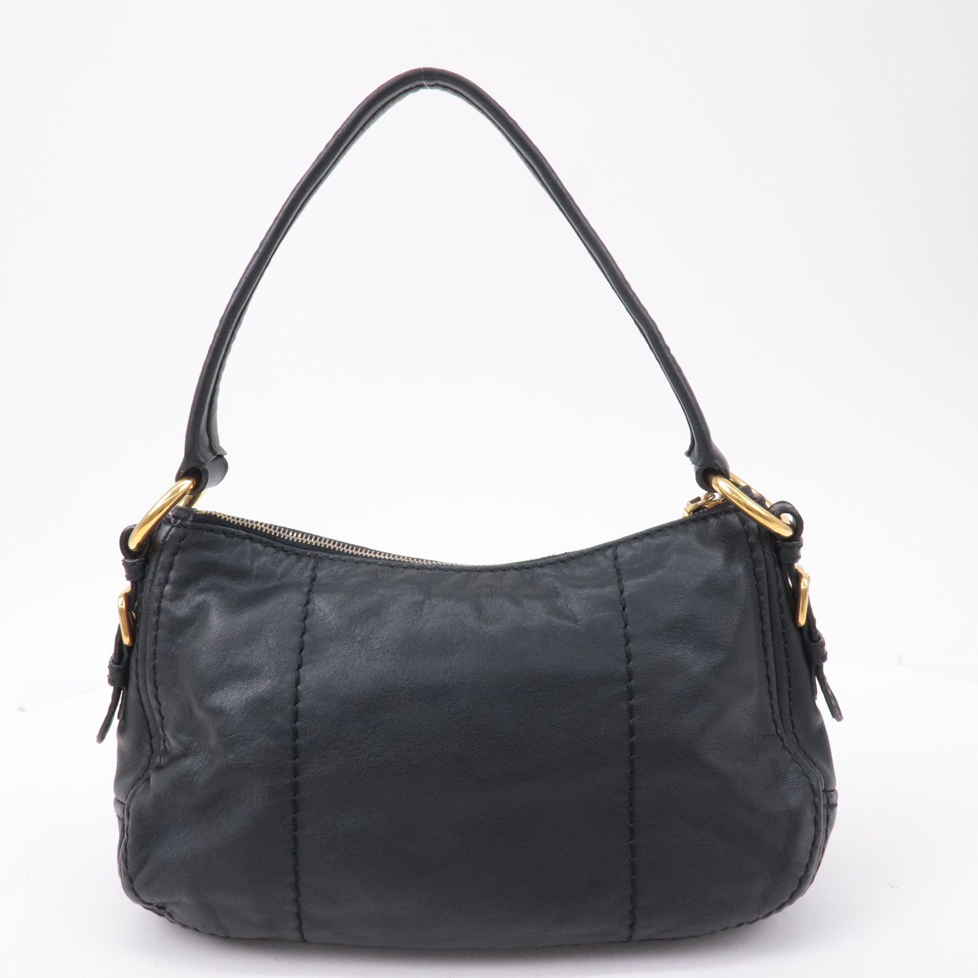Prada Prada Soft Calf Leather Shoulder Bag Black Br4690