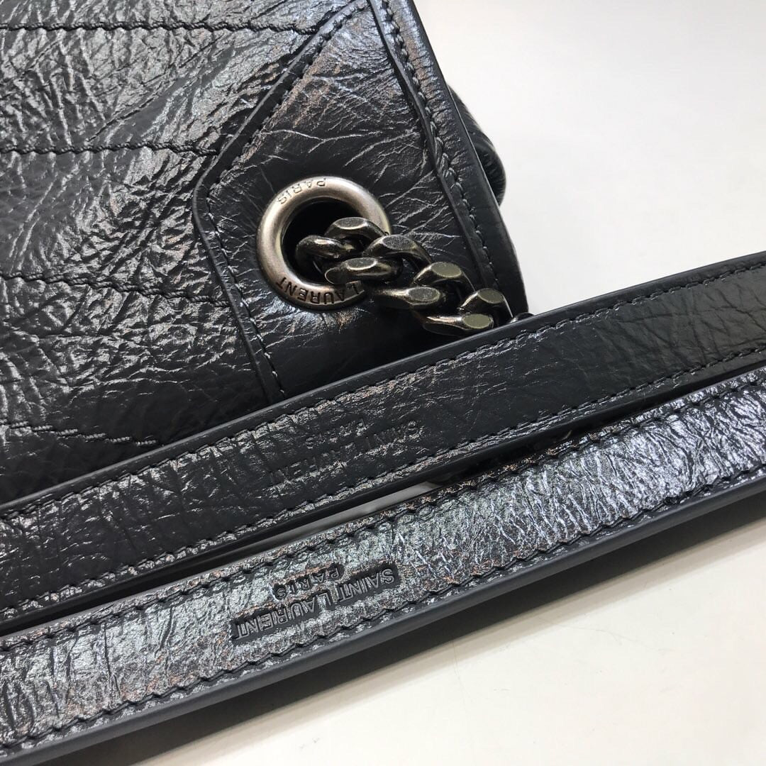 YSL Saint Laurent Niki 11in 28cm Grey Medium Chain Handbag
