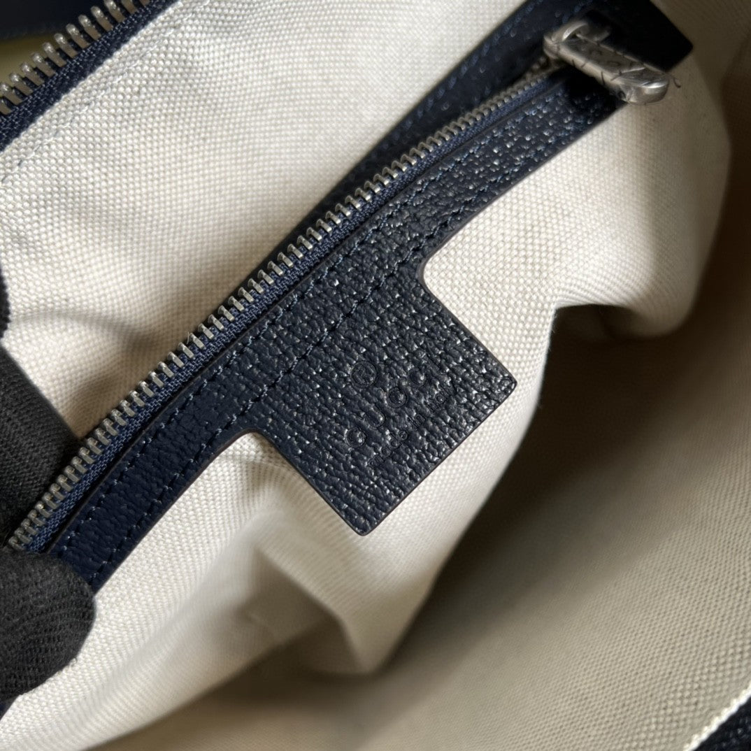 gg Ophidia gg Supreme Canvas Beige Blue Small Shoulder Bag