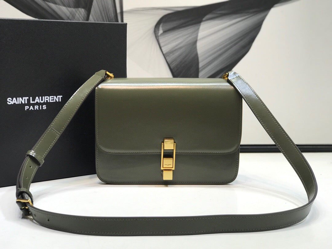 YSL Saint Laurent Le Carre Box Dark 9in Green Satchel Bag