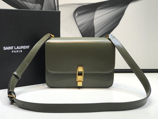 YSL Saint Laurent Le Carre Box Dark 9in Green Satchel Bag