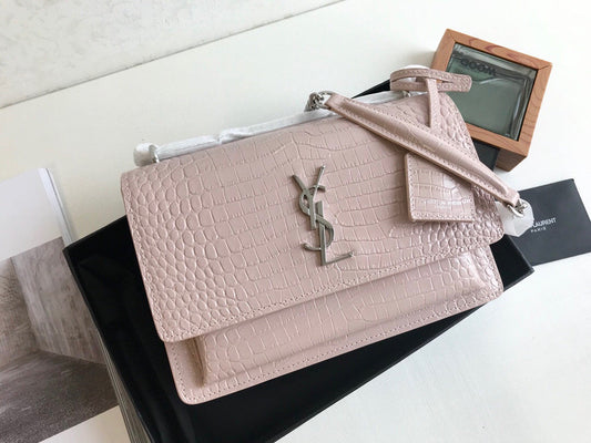 YSL Saint Laurent Sunset Light 8in 22cm Pink Medium Chain Handbag