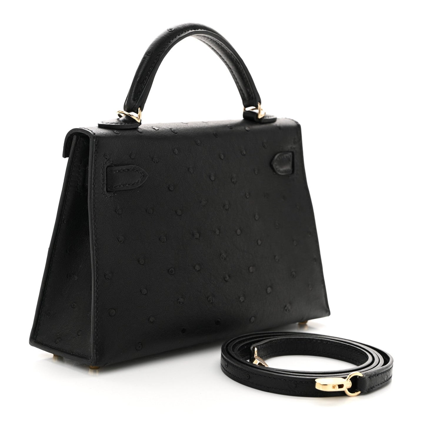 Hermes Ostrich Kelly Sellier Handbag Black Mini Travel Bag