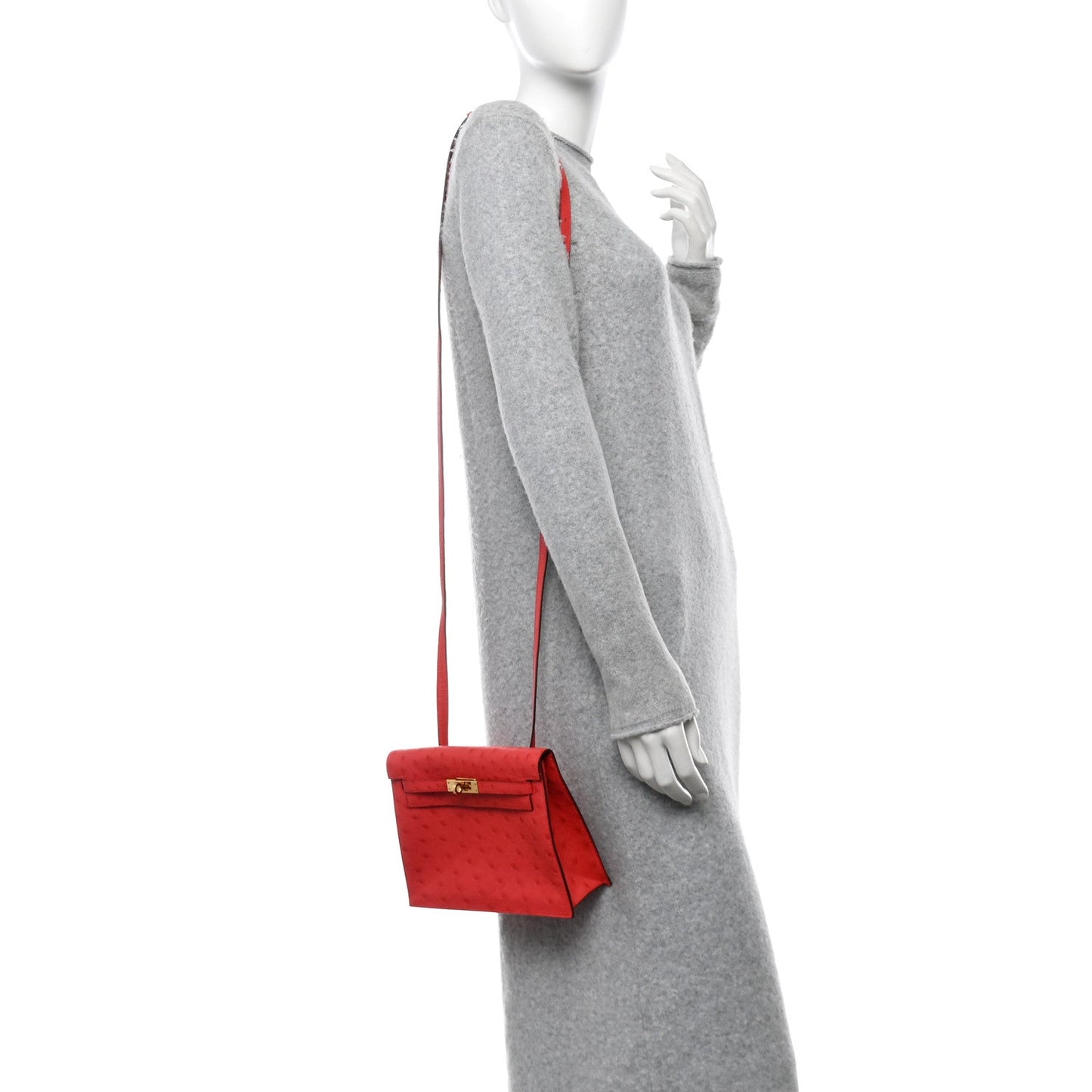 Hermes Ostrich Kelly Danse Ii Belt Bag Rouge Vif