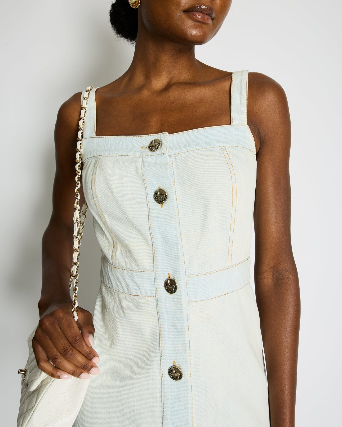 Chanel Light Blue Denim Mini Dress with Button Detail Size FR 38 (UK 10) RRP £2,200