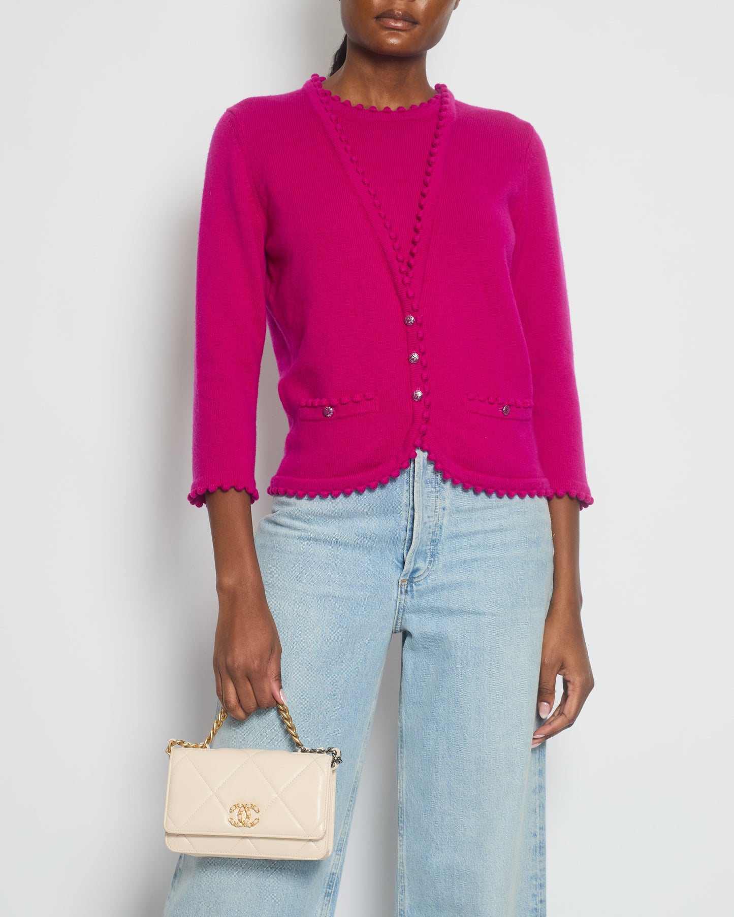 Chanel Fuchsia Long Sleeve Cardigan with Button and Pocket Detail Size FR 40 UK 12) Apparel