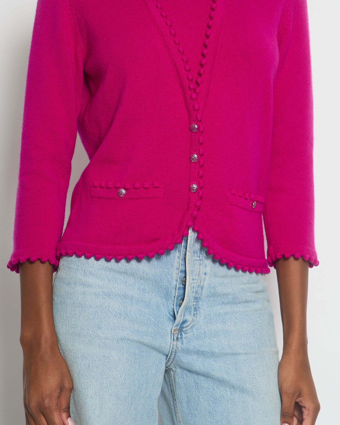 Chanel Fuchsia Long Sleeve Cardigan with Button and Pocket Detail Size FR 40 UK 12) Apparel