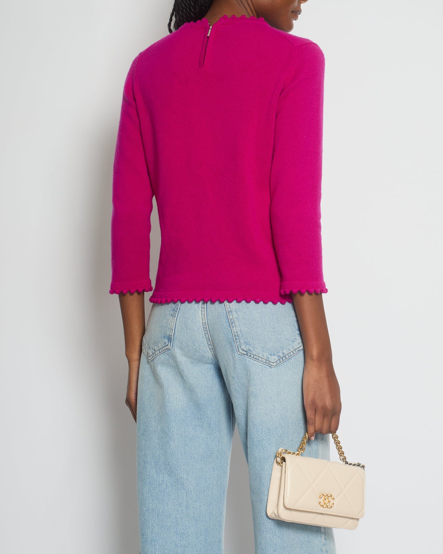 Chanel Fuchsia Long Sleeve Cardigan with Button and Pocket Detail Size FR 40 UK 12) Apparel