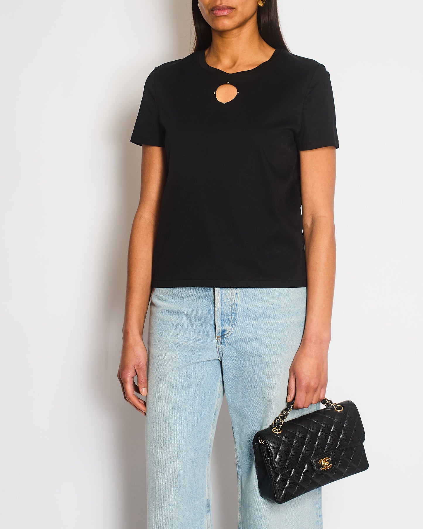 Chanel Black T-Shirt with Cut-Out Front Detailing Size FR 34/36 (UK 6/8) RRP £1,450