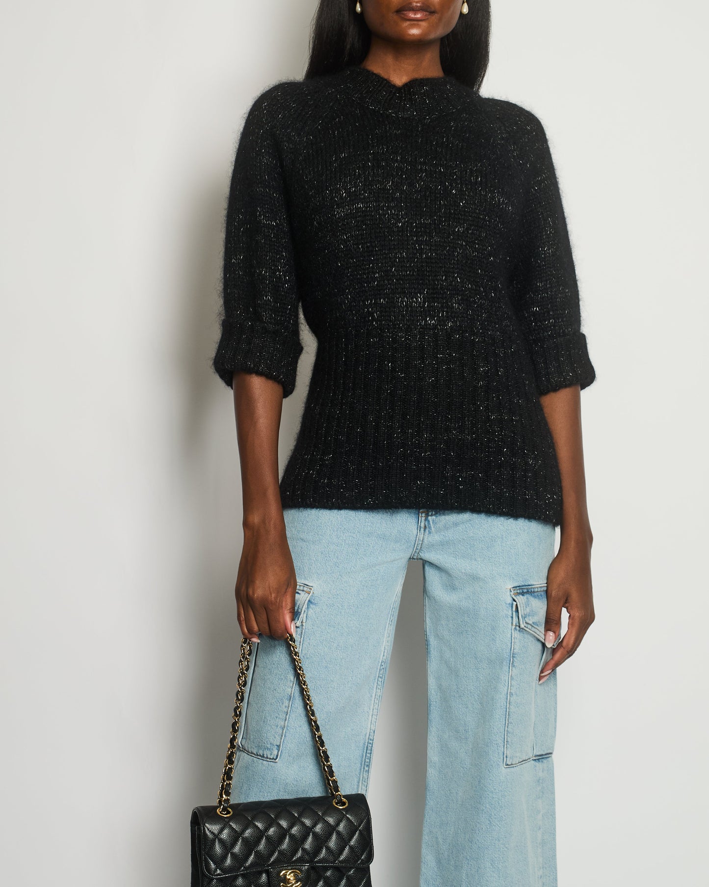 Chanel Black Quarter Sleeve Cashmere Jumper Size FR 40 (UK 12) Accessory