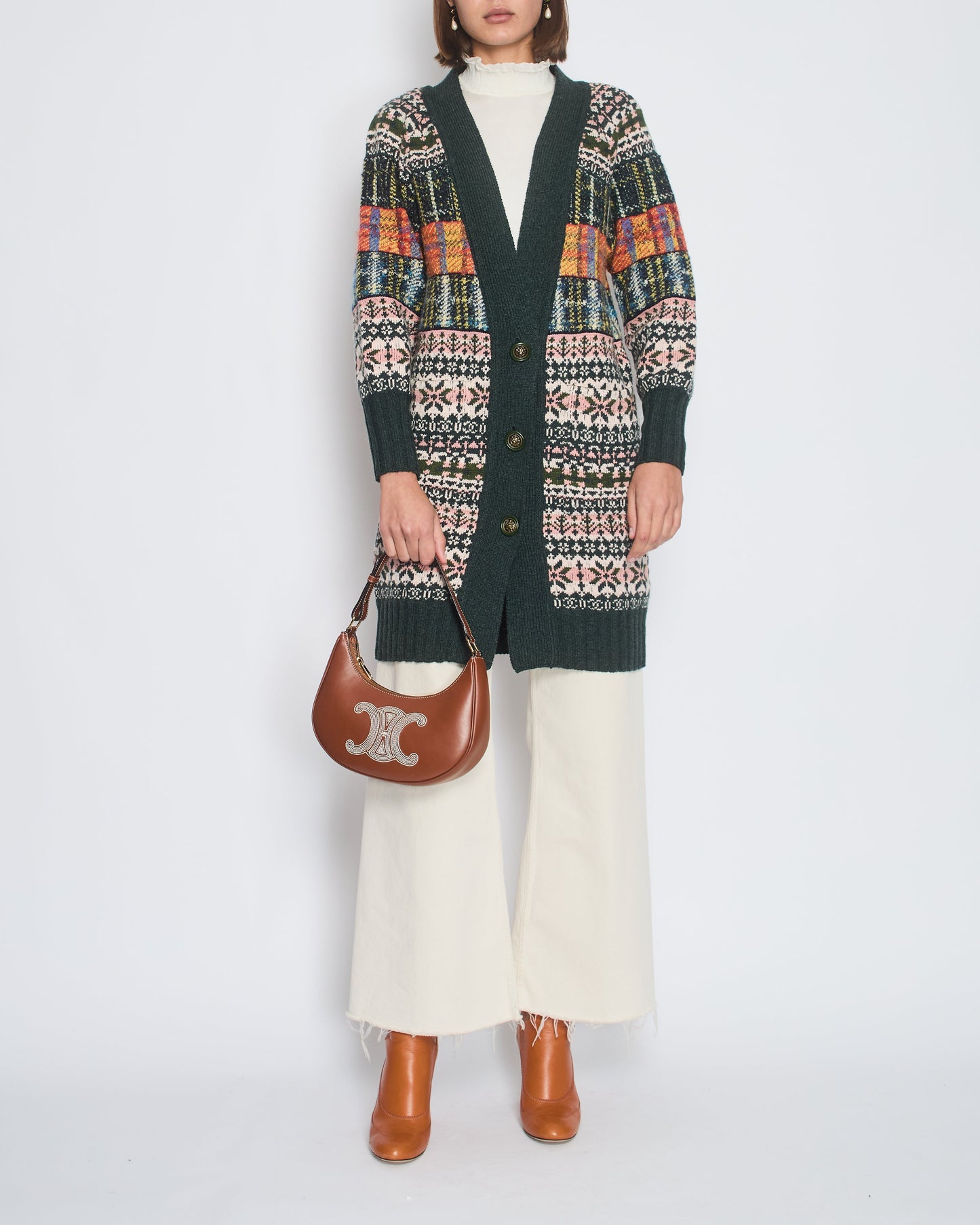 Chanel Green Metiers D'Art Paris-Edinburgh Long-Line Cardigan with Lion Button Detail Size FR 34 (UK 6) Apparel