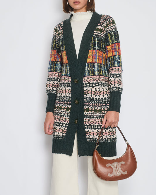 Chanel Green Metiers D'Art Paris-Edinburgh Long-Line Cardigan with Lion Button Detail Size FR 34 (UK 6) Apparel