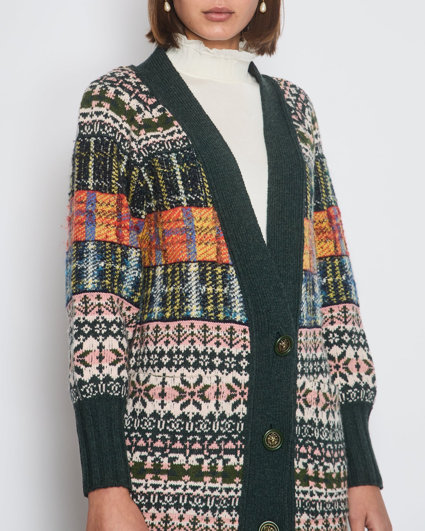 Chanel Green Metiers D'Art Paris-Edinburgh Long-Line Cardigan with Lion Button Detail Size FR 34 (UK 6) Apparel