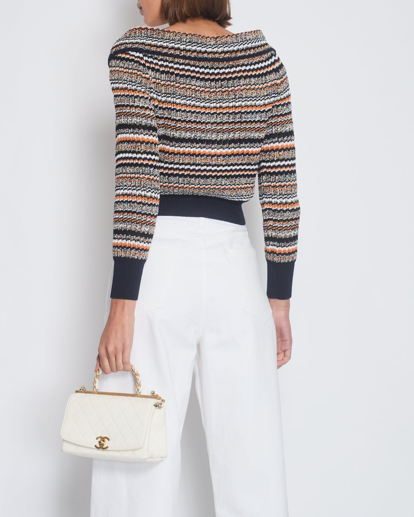 Chanel Orange, White & Navy Tweed Zip Up Cardigan FR 36 (UK 8) Apparel