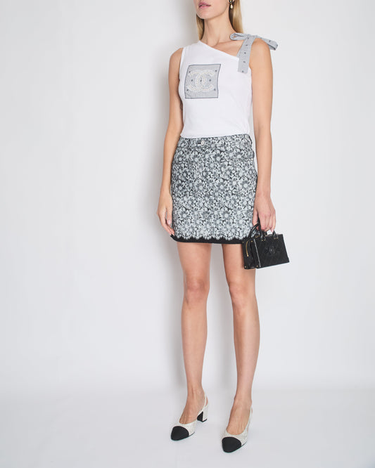Chanel * SEASON* Black & White Denim Floral Print CC Mini Skirt Size FR 36 (UK 8) RRP £2570