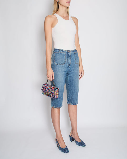 Chanel Blue Denim Three Quarter Jeans with Pocket Detail Size FR 38 (UK 10) Apparel