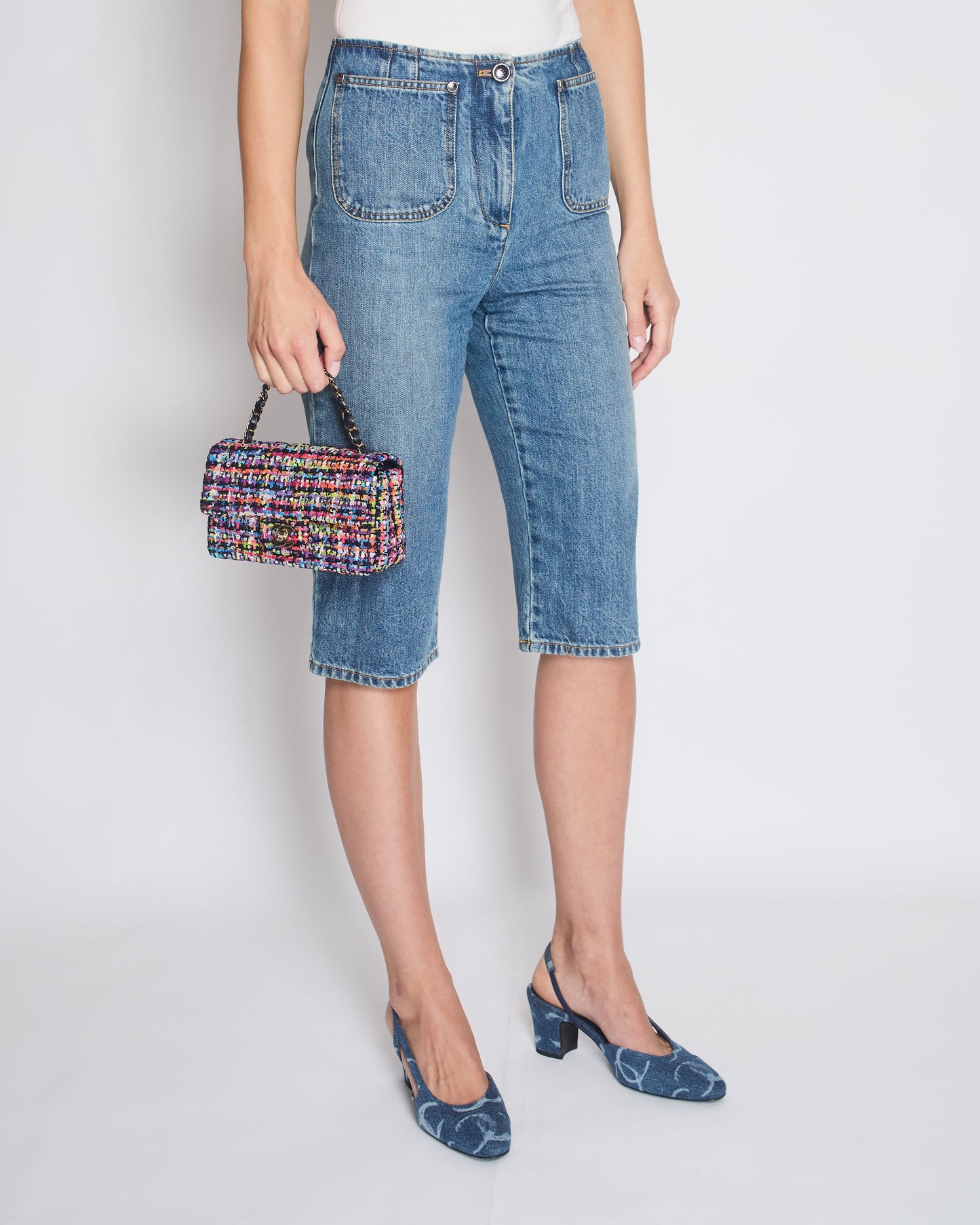 Chanel Blue Denim Three Quarter Jeans with Pocket Detail Size FR 38 (UK 10) Apparel