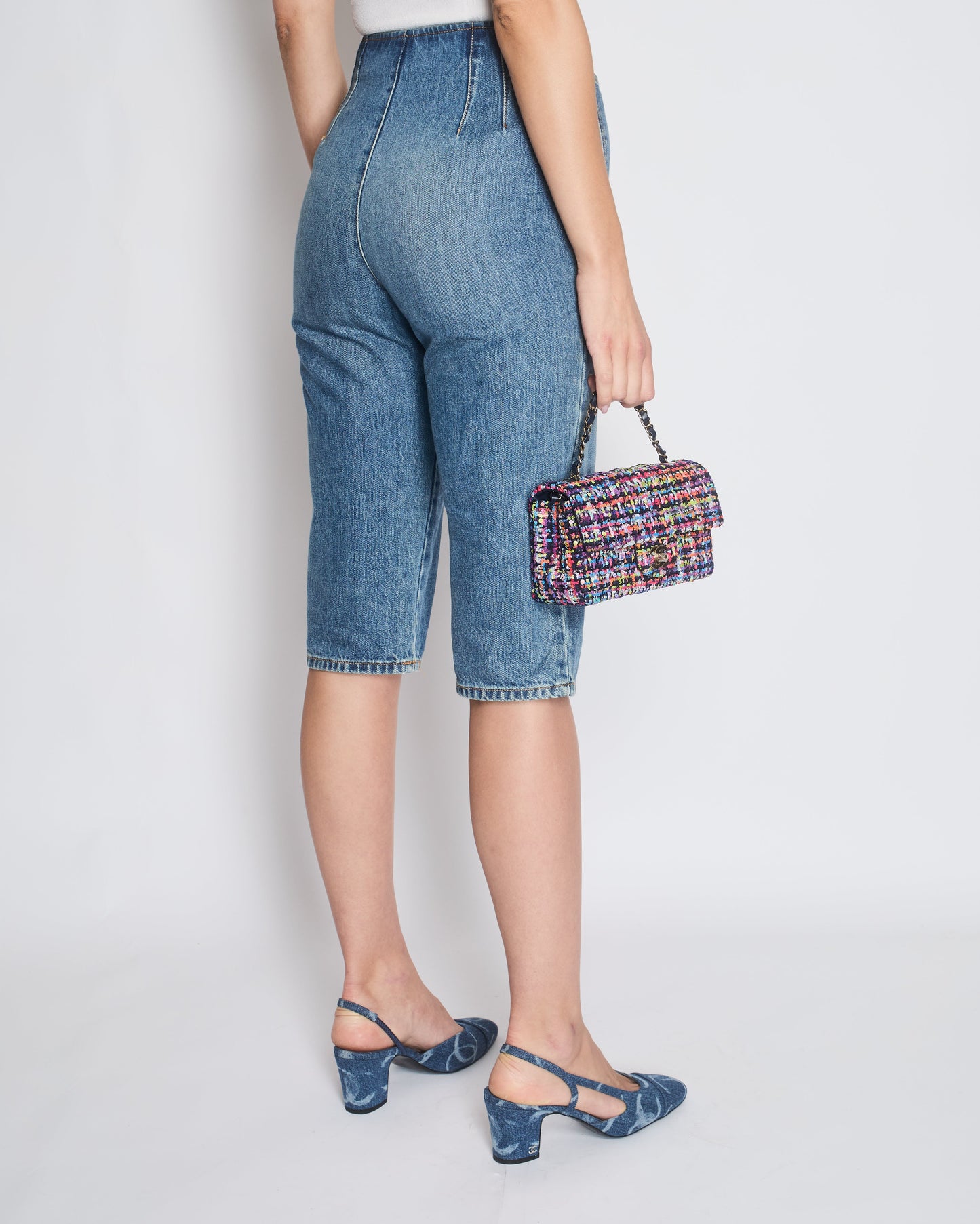 Chanel Blue Denim Three Quarter Jeans with Pocket Detail Size FR 38 (UK 10) Apparel
