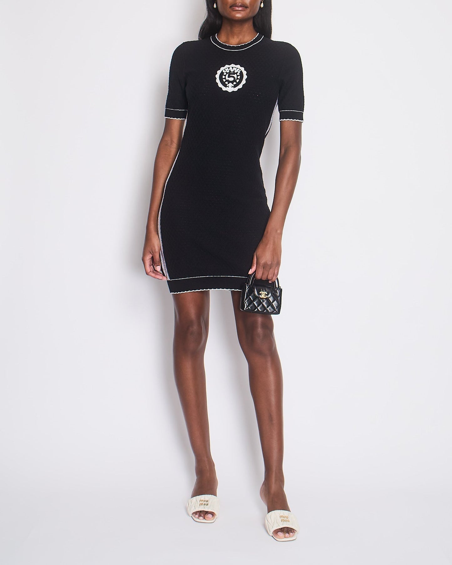 Chanel Black Round Neck Logo Knitted Dress Size 36 (UK 8)