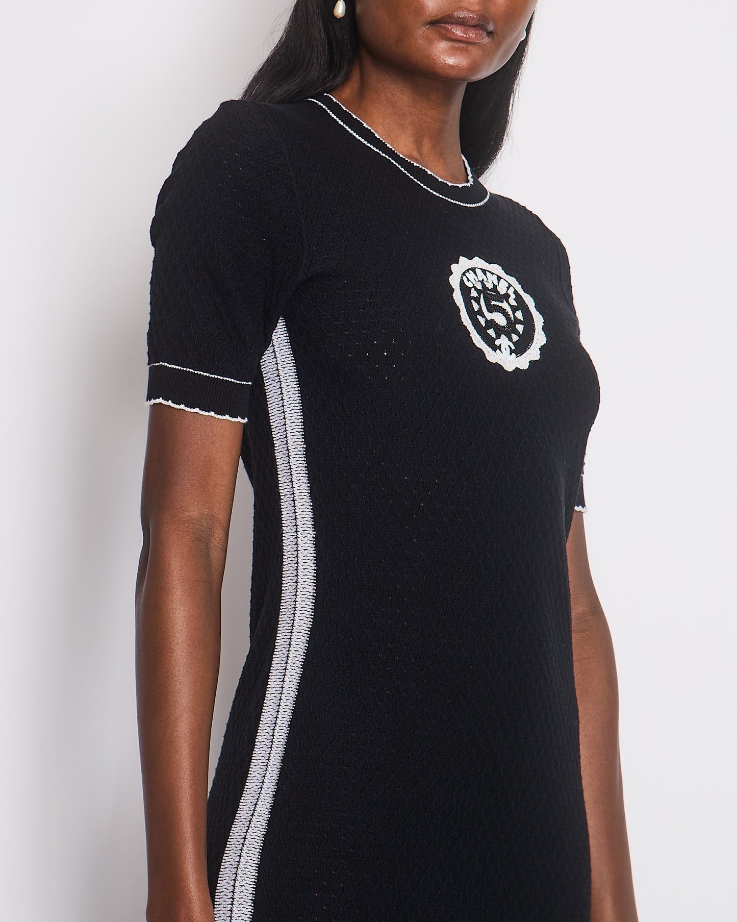 Chanel Black Round Neck Logo Knitted Dress Size 36 (UK 8)