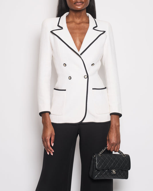 Chanel 95/P White Double Breasted Blazer with Black Trim Detail Size FR 36 (UK 8) Accessory