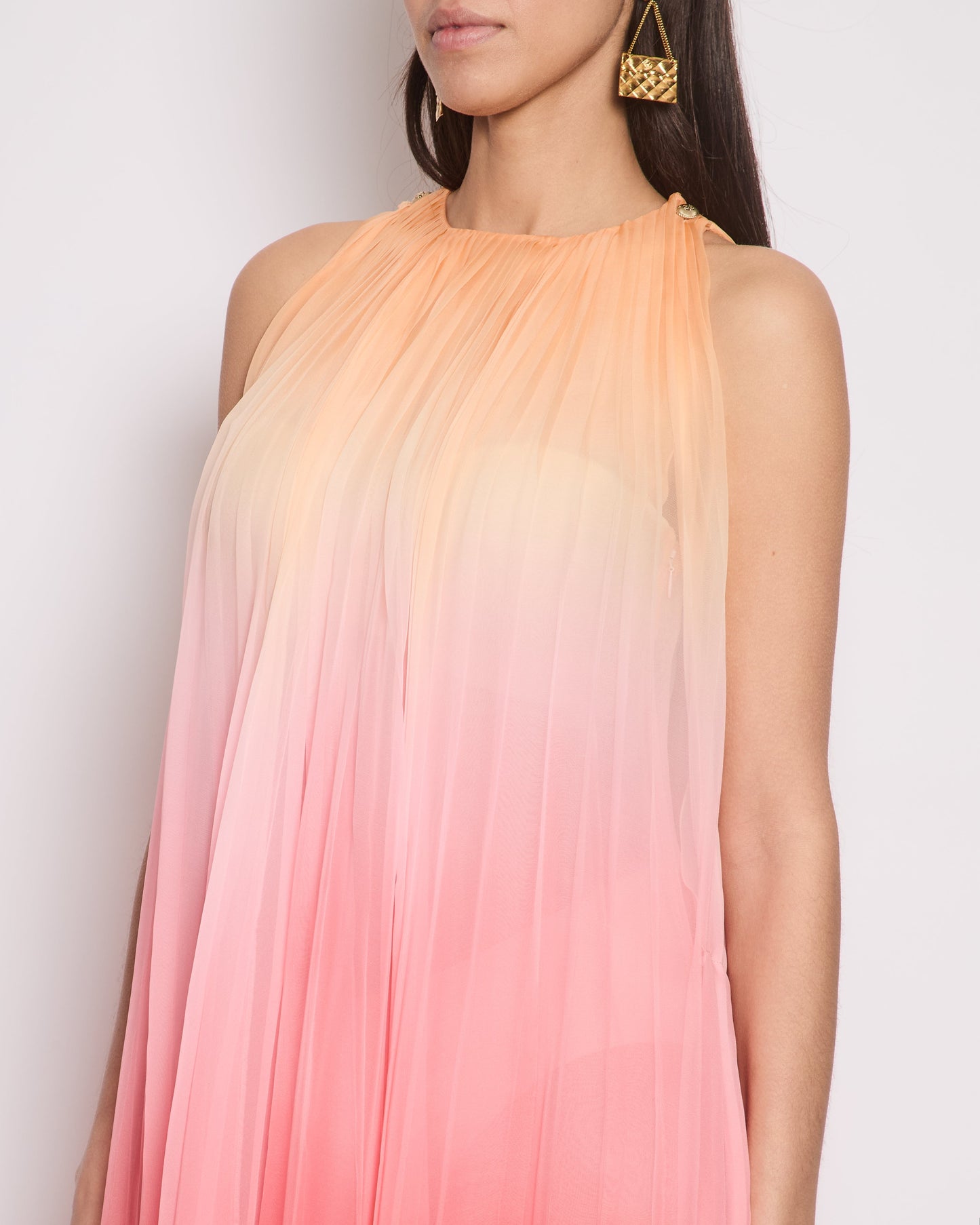 Chanel Ombre Pink, Peach and Orange Silk Pleated Sleeveless Midi Dress Size FR 34 (UK 6) RRP £5,500