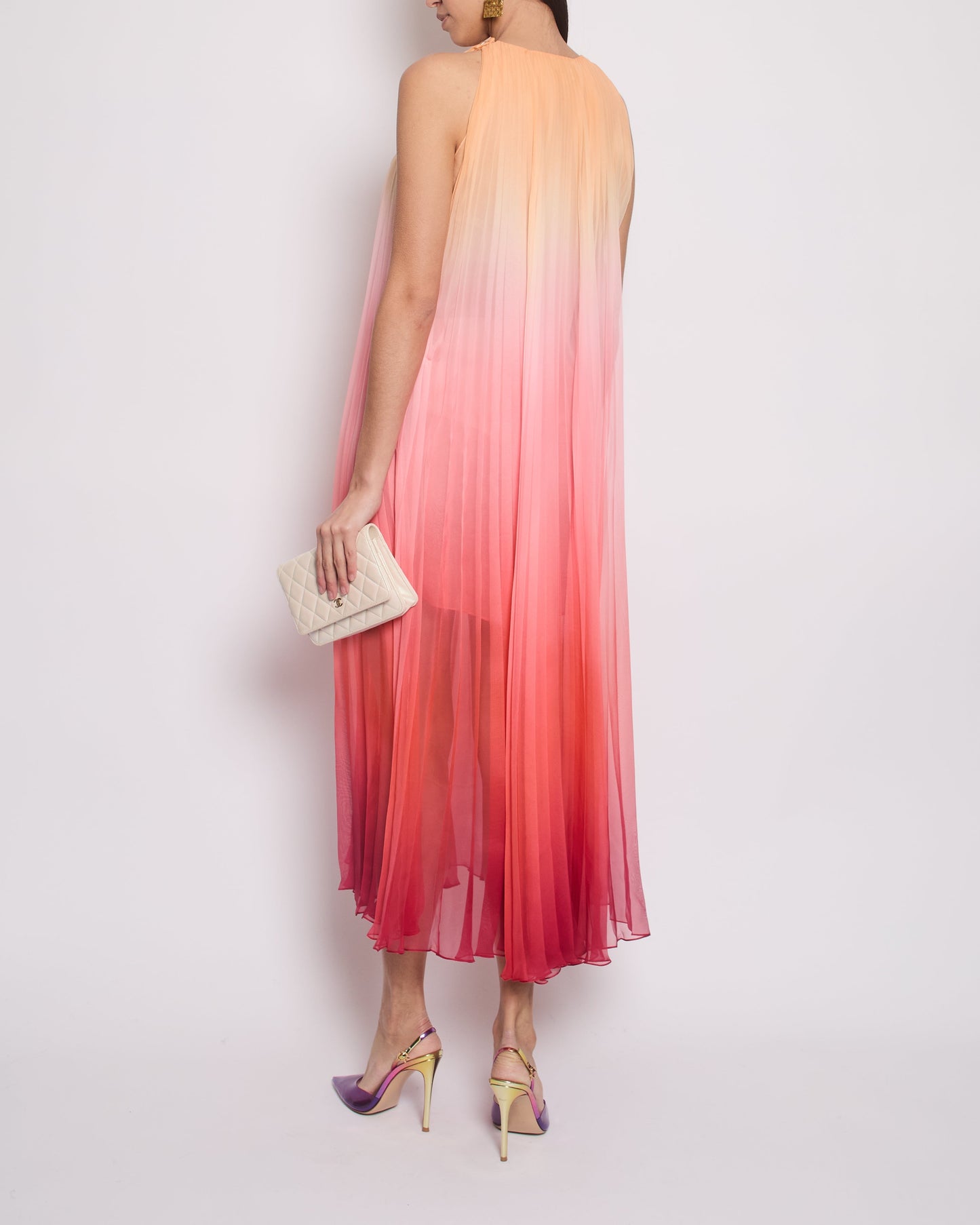 Chanel Ombre Pink, Peach and Orange Silk Pleated Sleeveless Midi Dress Size FR 34 (UK 6) RRP £5,500