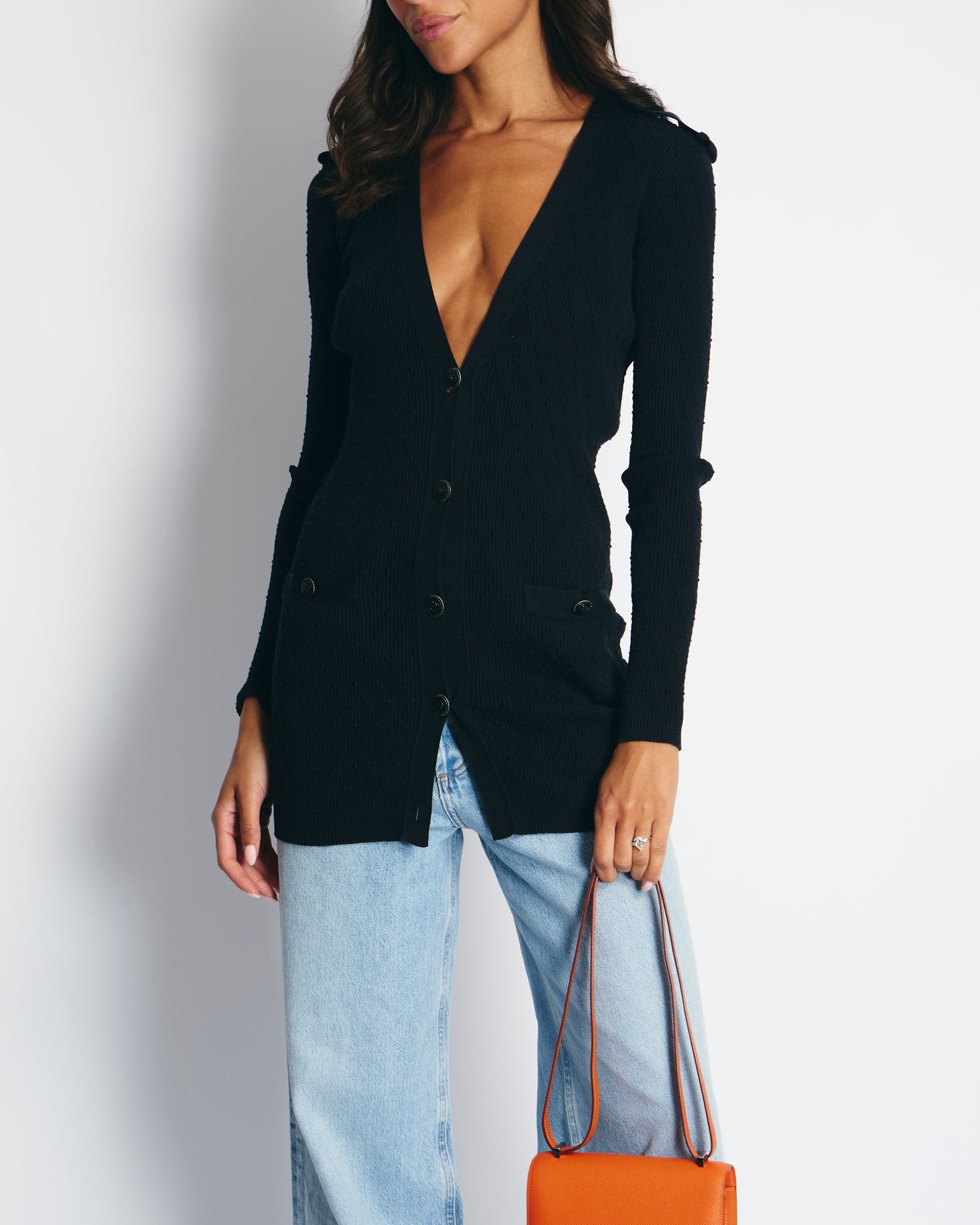Chanel Black Ribbed Cardigan with Shoulder Button Detail FR 34 (UK 6) RRP £2,450 Apparel